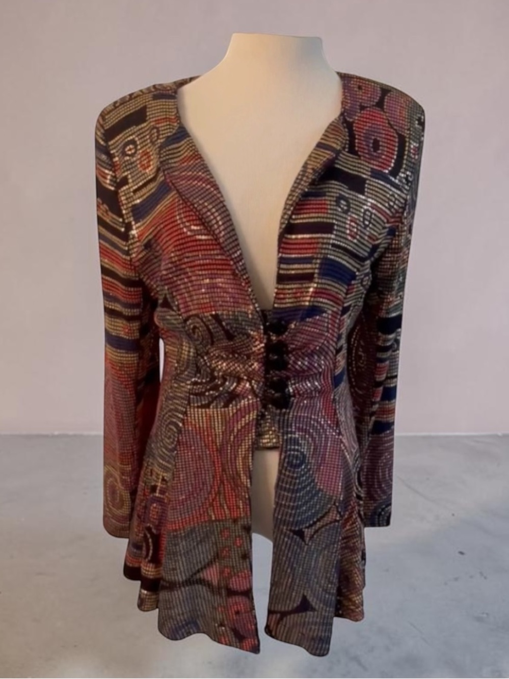 VTG JANINE ITALY Vintage Multicolor Paillette Jacket Size Large